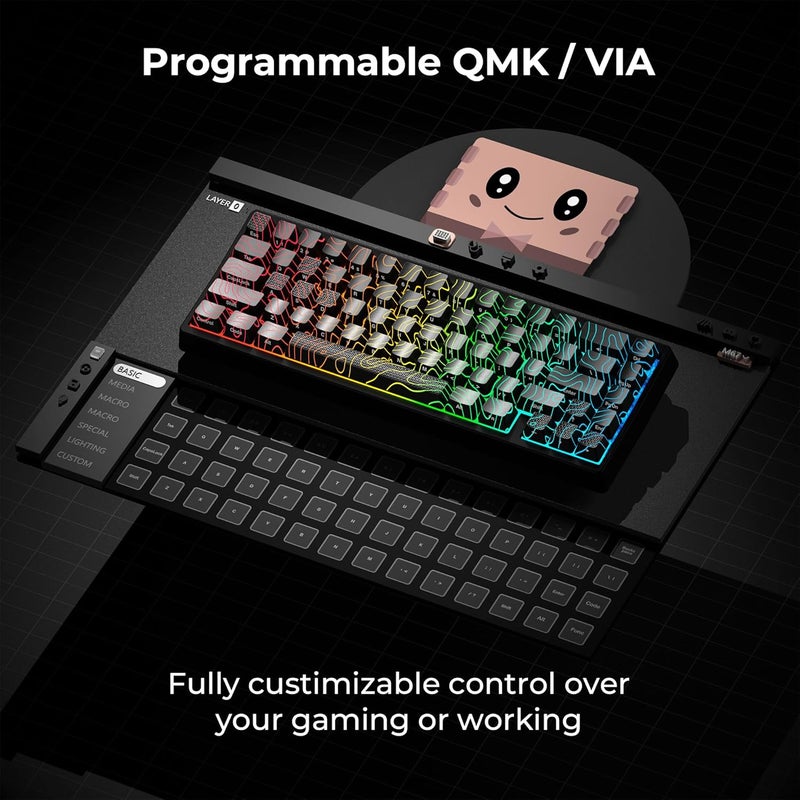 HITIME x XVX M67 60% Percent Keyboard Wireless, QMK/VIA Topographic Gaming Keyboard, Tri-Mode Thocky Creamy Mechanical Key Board, Hot Swappable Mount RGB IMD Tech for Win/Mac, Black - Image 5